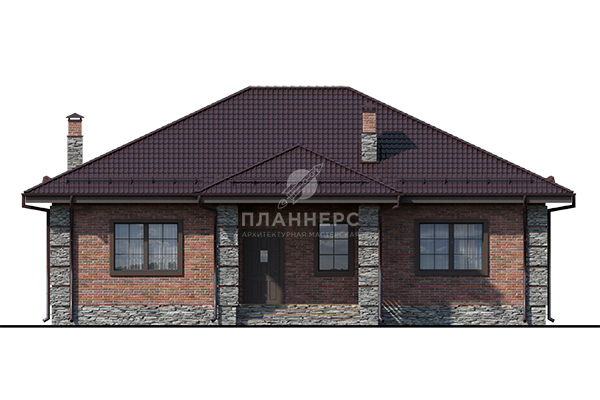 Проект одноэтажного дома с тремя спальнями и террасой