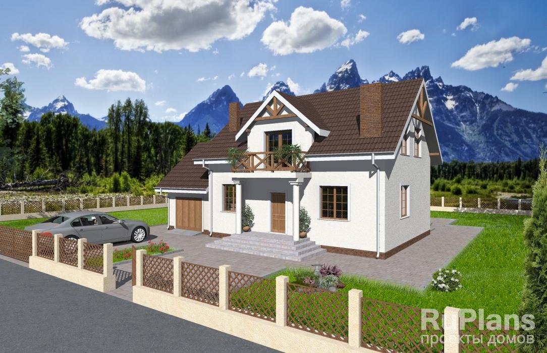 Дом с мансардой, гаражом, террасой и балконами Rg3248