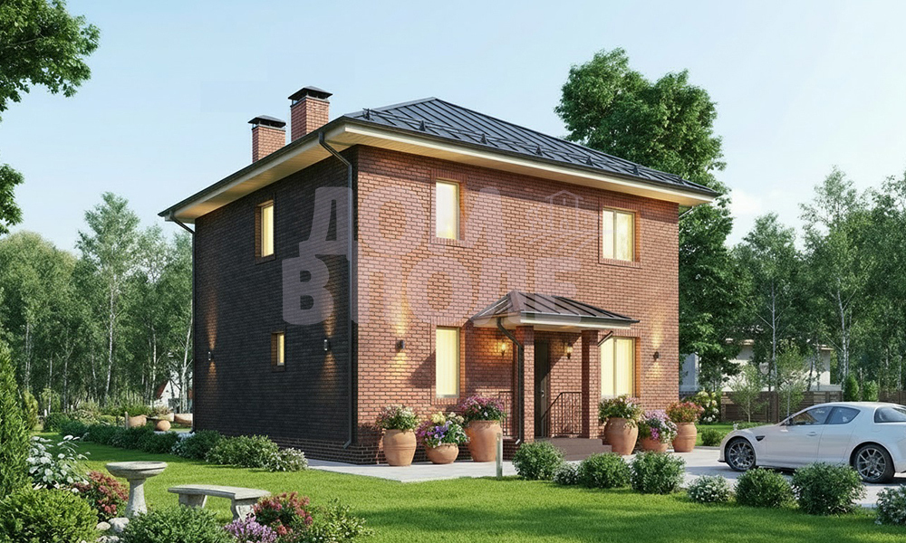 Проект двухэтажного дома 120 м² с вальмовой крышей